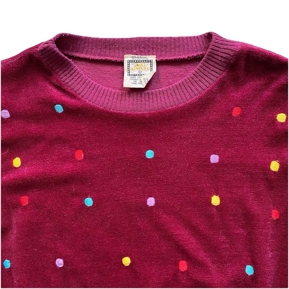 70s Velour Polka Dot Top Vintage Medium Just Arrived Rainbow